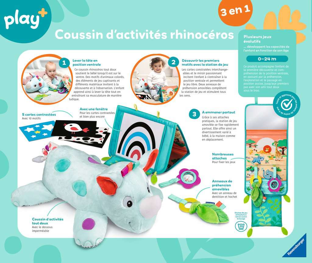 Coussin d'activités rhinocéros