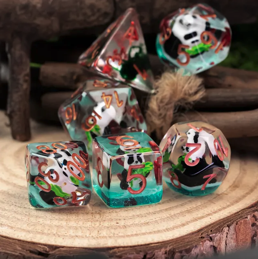 Lot de 7 dés résine gamme Insert - en boite - Panda