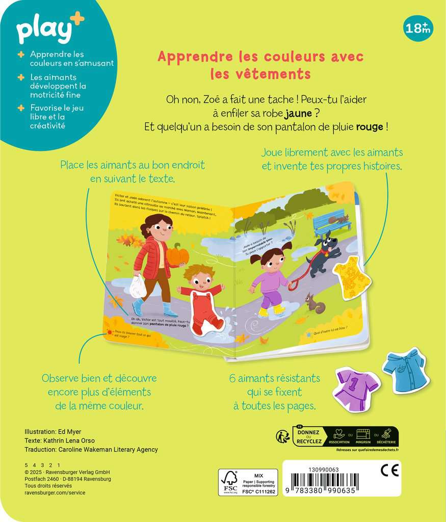 Play+ Mon premier livre aimanté: Apprendre les couleurs en s'habillant