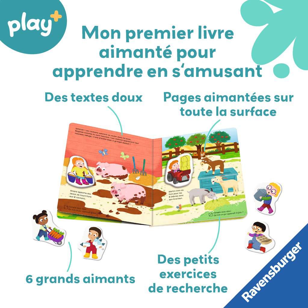 Play+ Mon premier livre aimanté: Apprendre les chiffres à la ferme