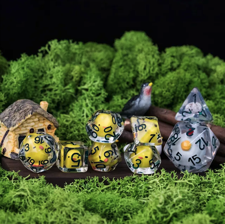 Lot de 8 dés résine gamme Insert - en boite - Famille Poulet