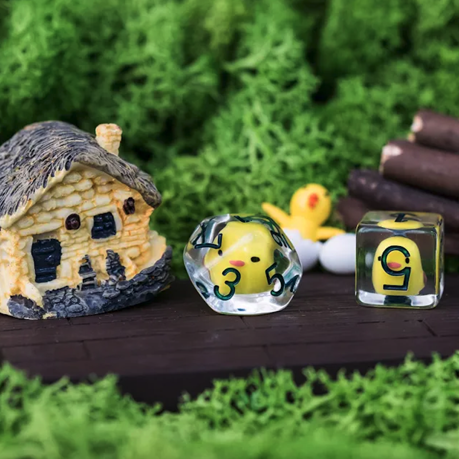 Lot de 8 dés résine gamme Insert - en boite - Famille Poulet