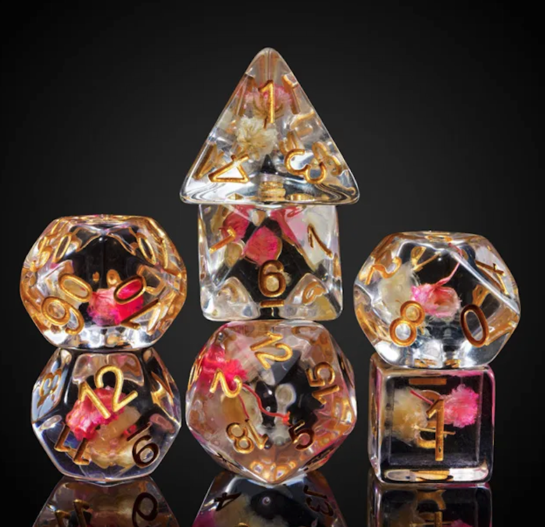 Lot de 7 Dés Resine Polyédriques - Printemps