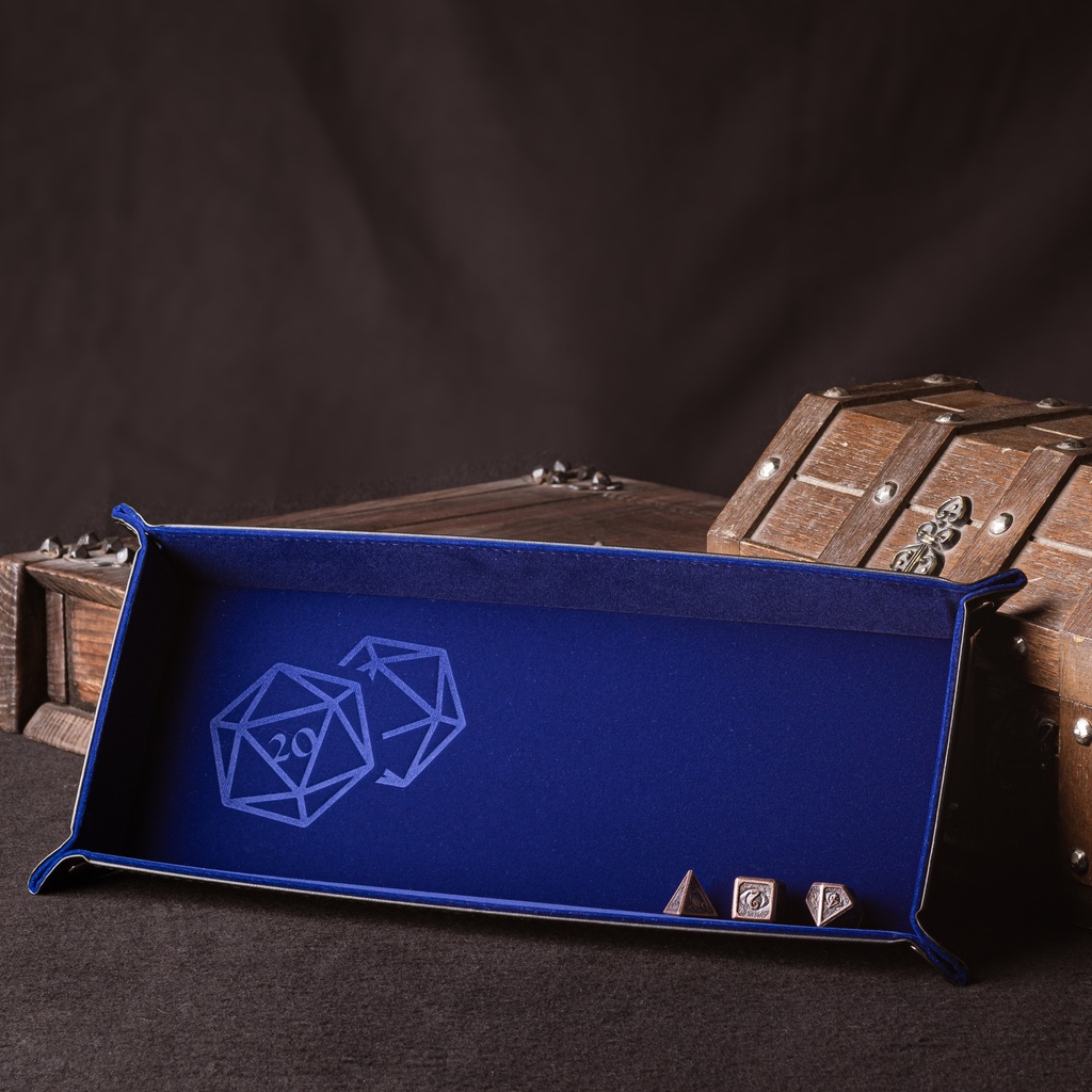 Couloir de Dés - Dé 20 Bleu - Cuir et Velours - 20 x 40 cm