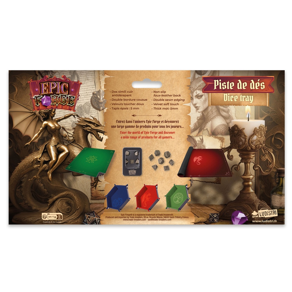 Couloir de Dés - Dragon Rouge - Cuir et Velours - 20 x 40 cm