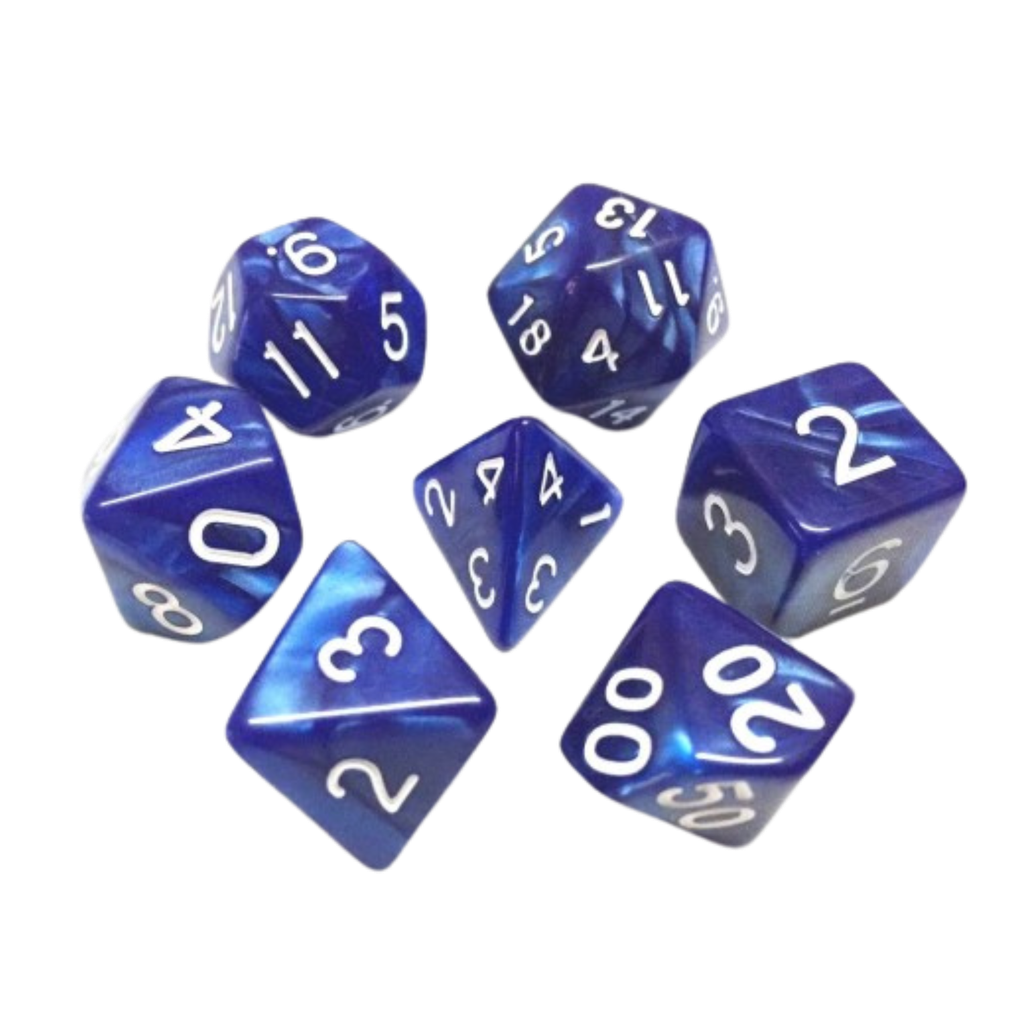 Lot de 7 Dés – 16mm- Bleu nacré