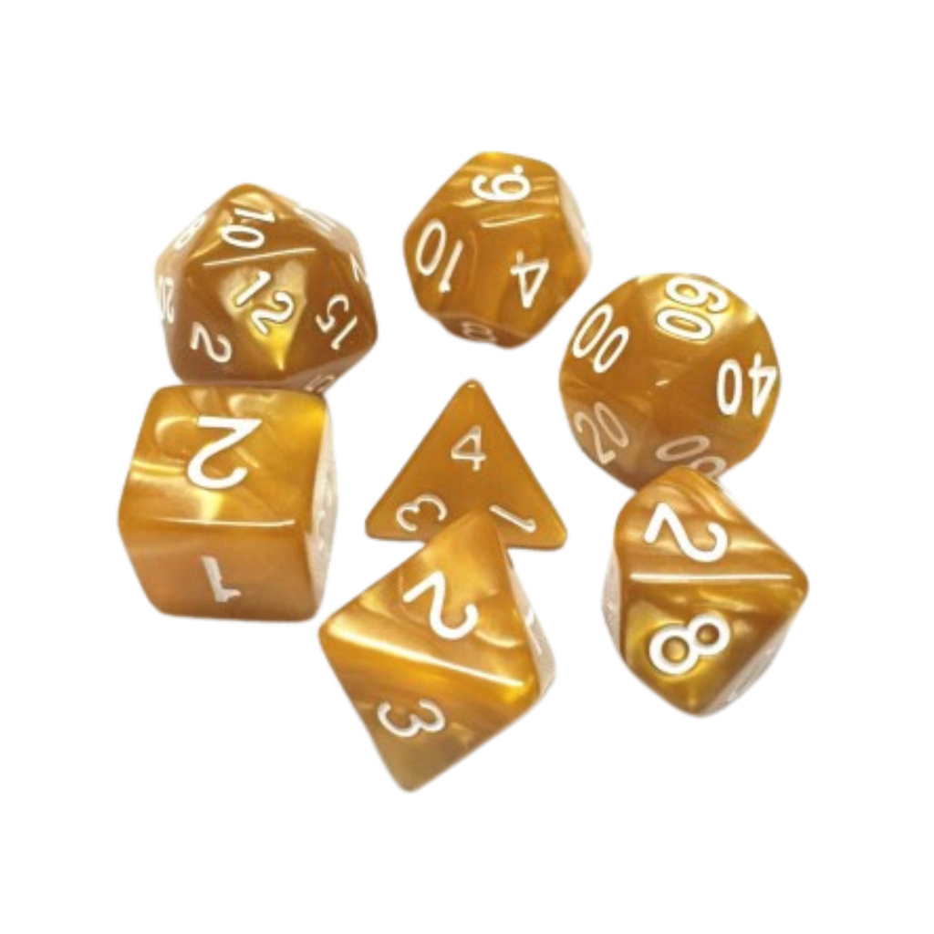 Lot de 7 Dés – 16mm- Or nacré