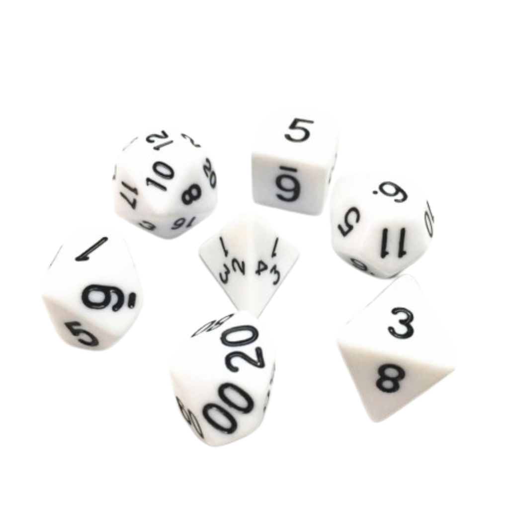 [608869] Lot de 7 Dés – 16mm- Blanc