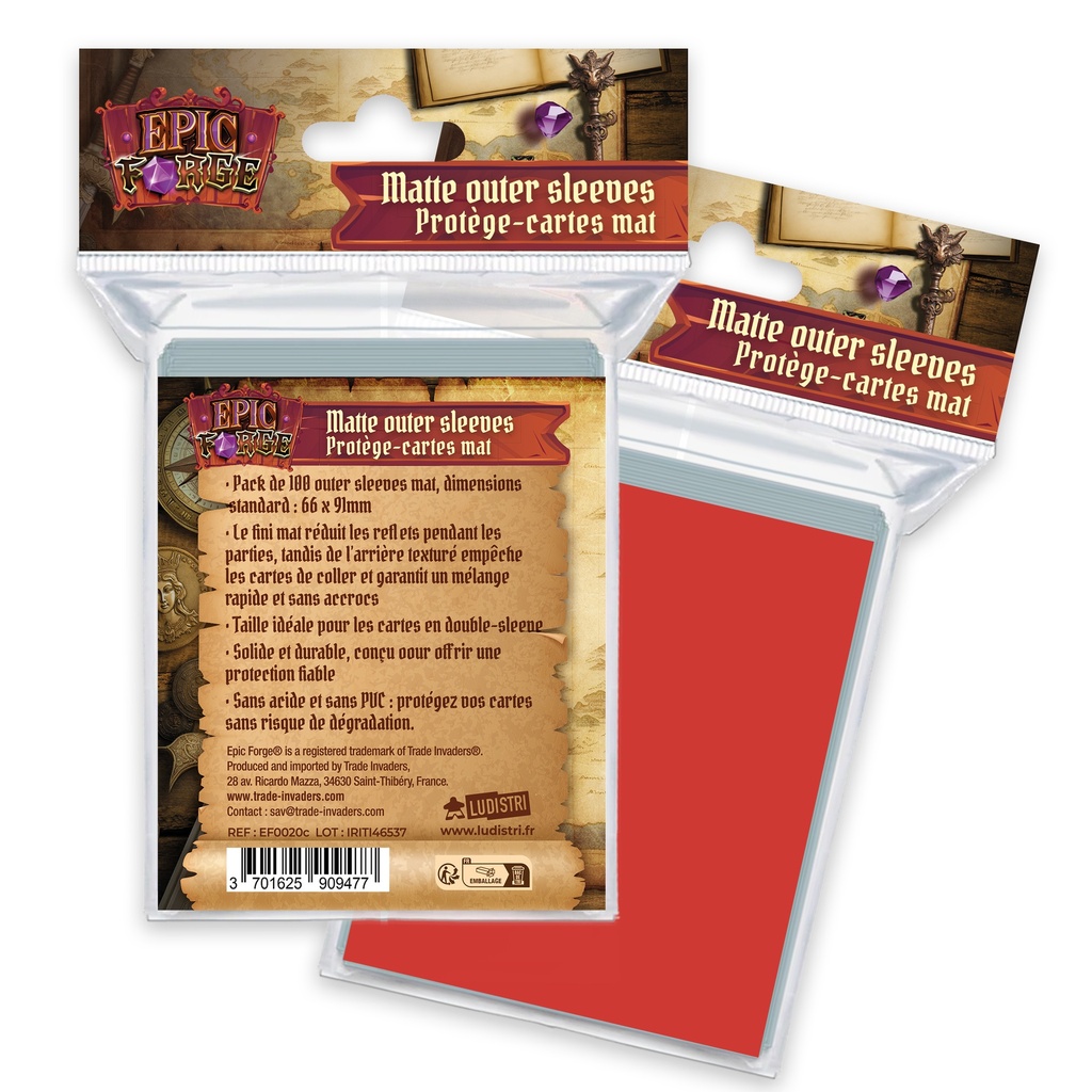 Epic Forge - Outer Sleeves Mat (66*91 mm) x100 (100 microns) - Rouge
