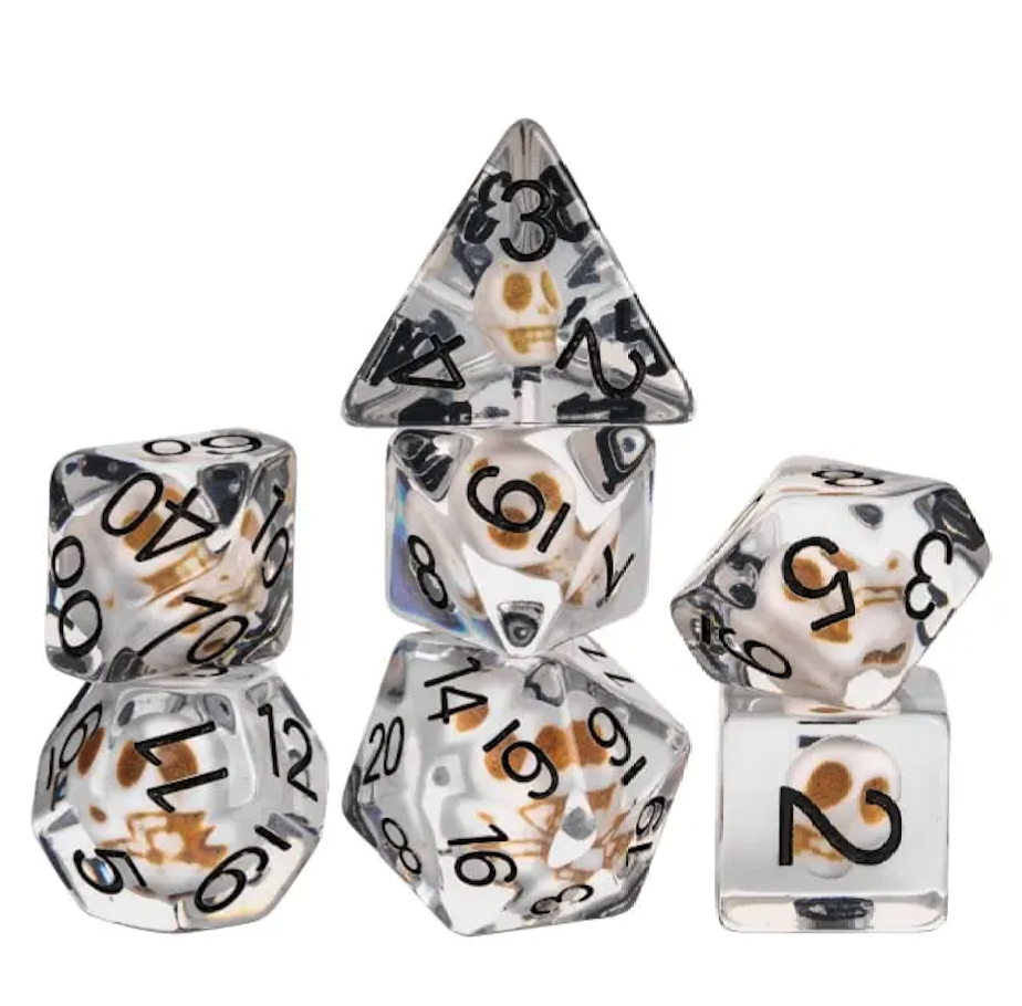 Lot de 7 Dés Resine Polyédriques - Crâne