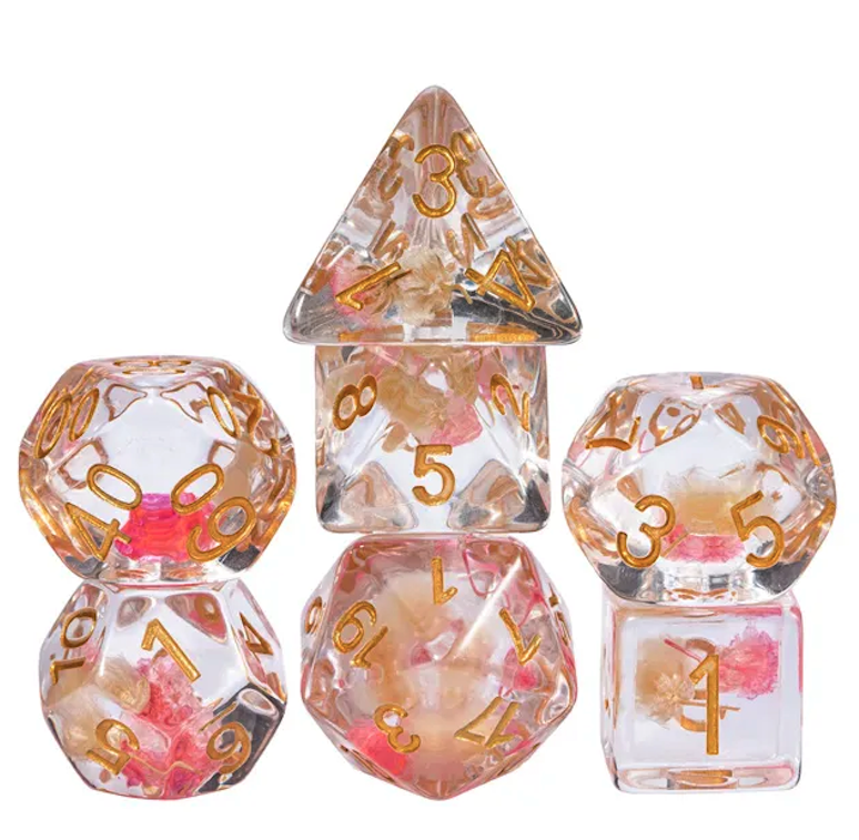 Lot de 7 Dés Resine Polyédriques - Printemps