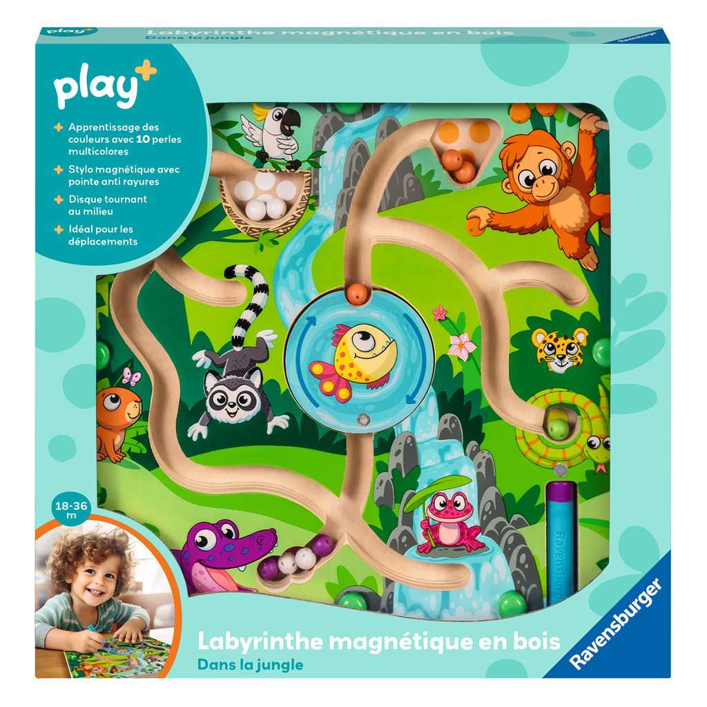 Labyrinthe magnétique en bois: Dans la jungle