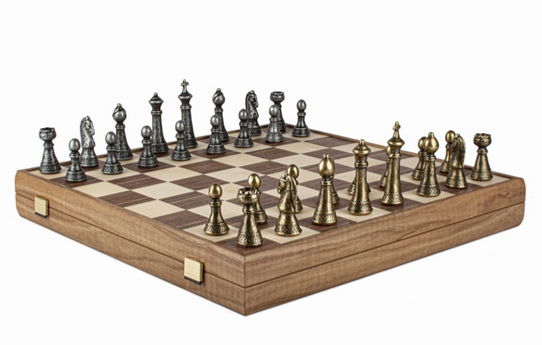 Échiquier (jeux d'échecs) 43cm Noyer Métal HC