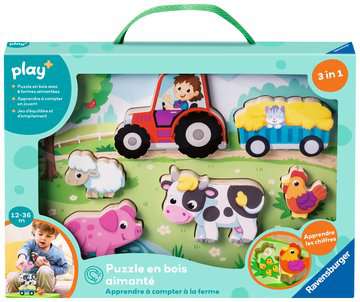 Puzzle en bois aimanté: Apprendre à compter à la ferme