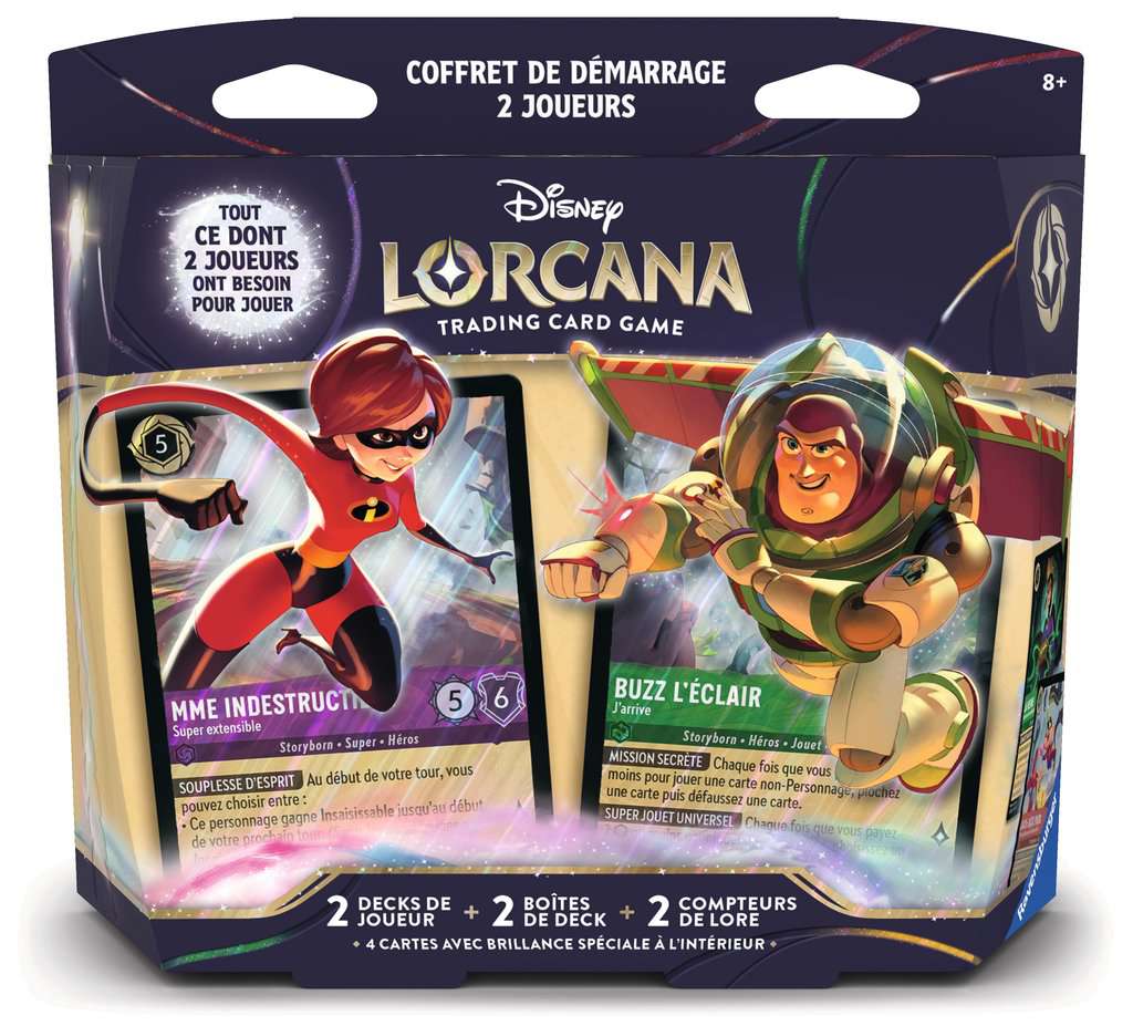 [11.098.856] Disney Lorcana set 12 - Contrées Inconnues: 2 Decks Préconstruits (Mme Indestructible & Buzz l'Éclair) + carte "Flèche Parr" offerte