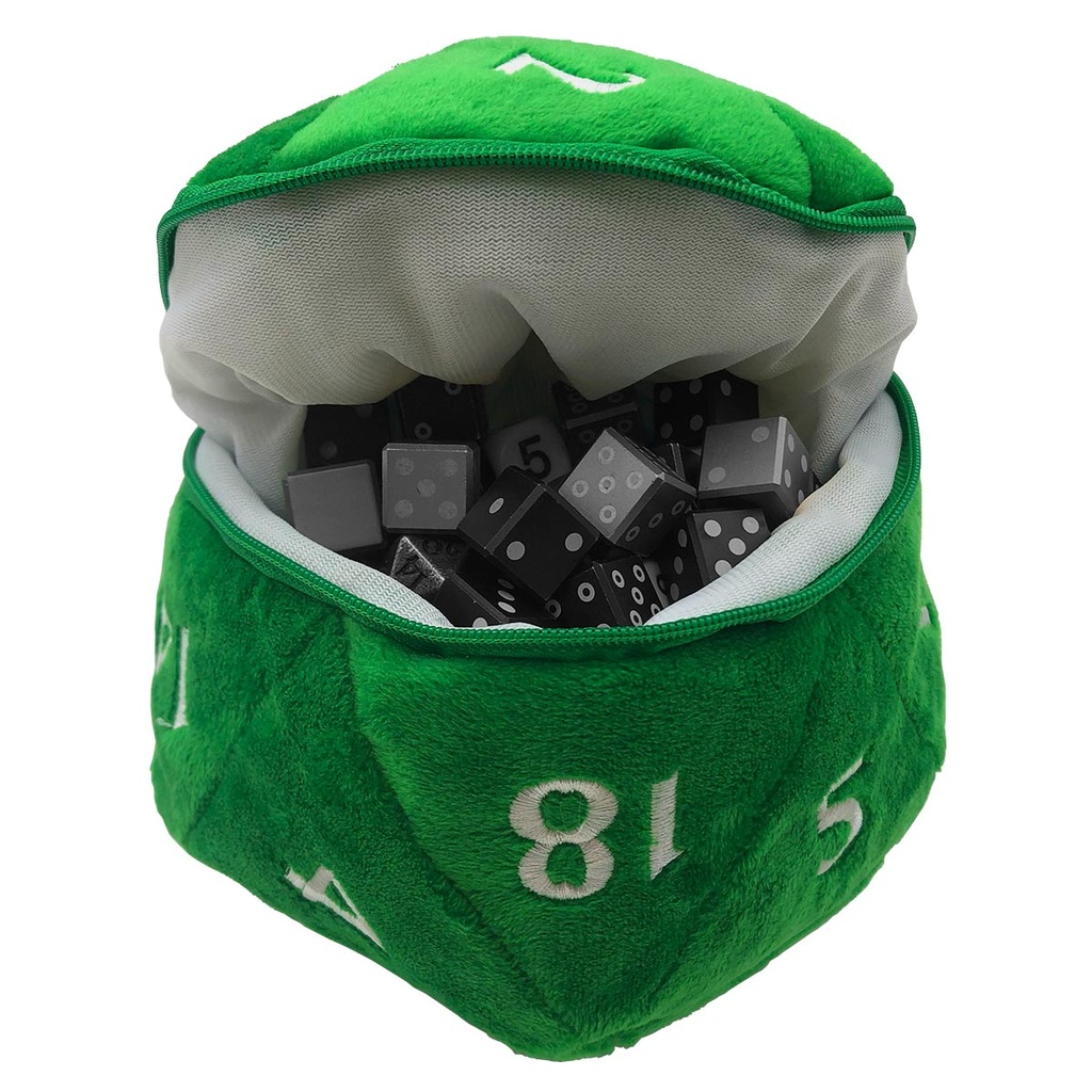 [E-15758] Sac à dés en peluche (D20) : Vert