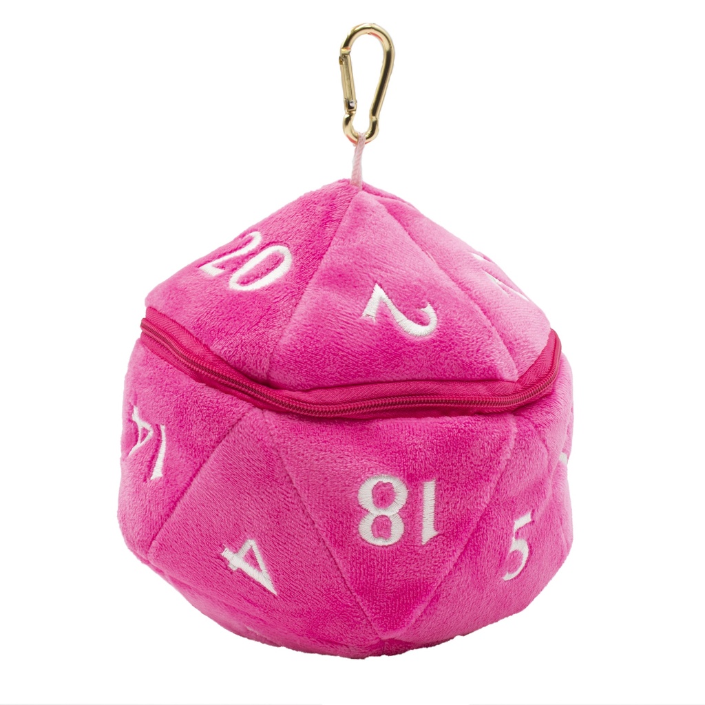 Sac à dés en peluche (D20) : Rose Vif