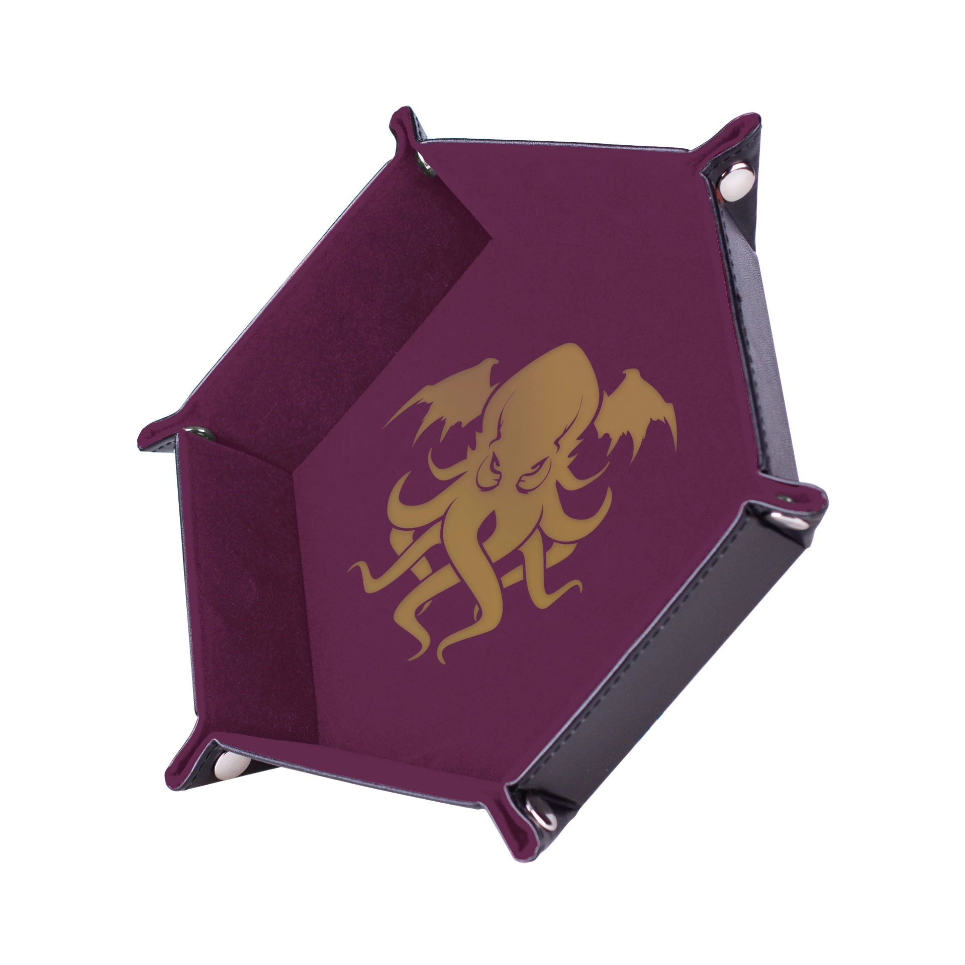 Piste de Dés Cthulhu Doré/Violet - 19 x 19 cm - Cuir et velours