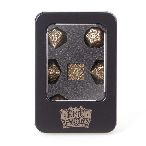 [EF0600m] Lot 7 dés métal 16mm (boite métal) - Interlace Gold