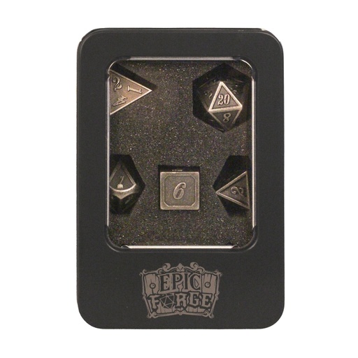 [EF0600g] Lot 7 dés métal 14mm (boite métal) - Outlined Silver