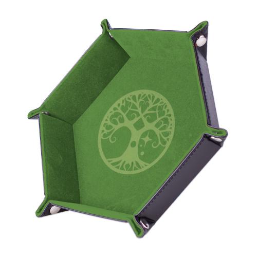 [EF0004c] Piste de dés - Yggdrasil Arbre vert - 19 x 19 cm - Cuir et velours