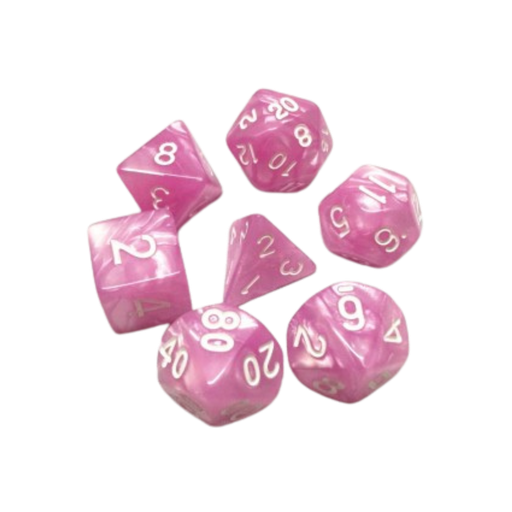 [608869k] Lot de 7 Dés – 16mm- Rose nacré