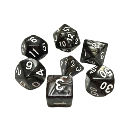 [608869f] Lot de 7 Dés – 16mm- Noir nacré