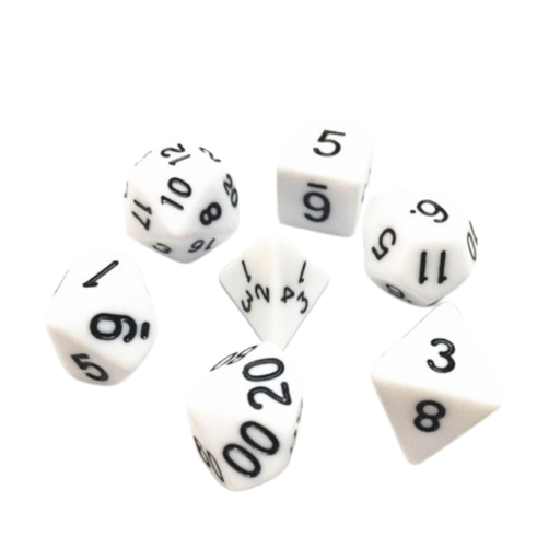 [608869] Lot de 7 Dés – 16mm- Blanc