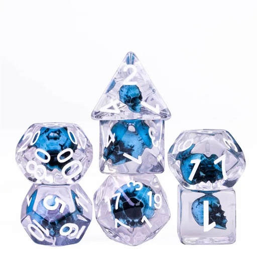 [EFD0126] Lot de 7 dés résine gamme Insert - en boite - Crâne bleu